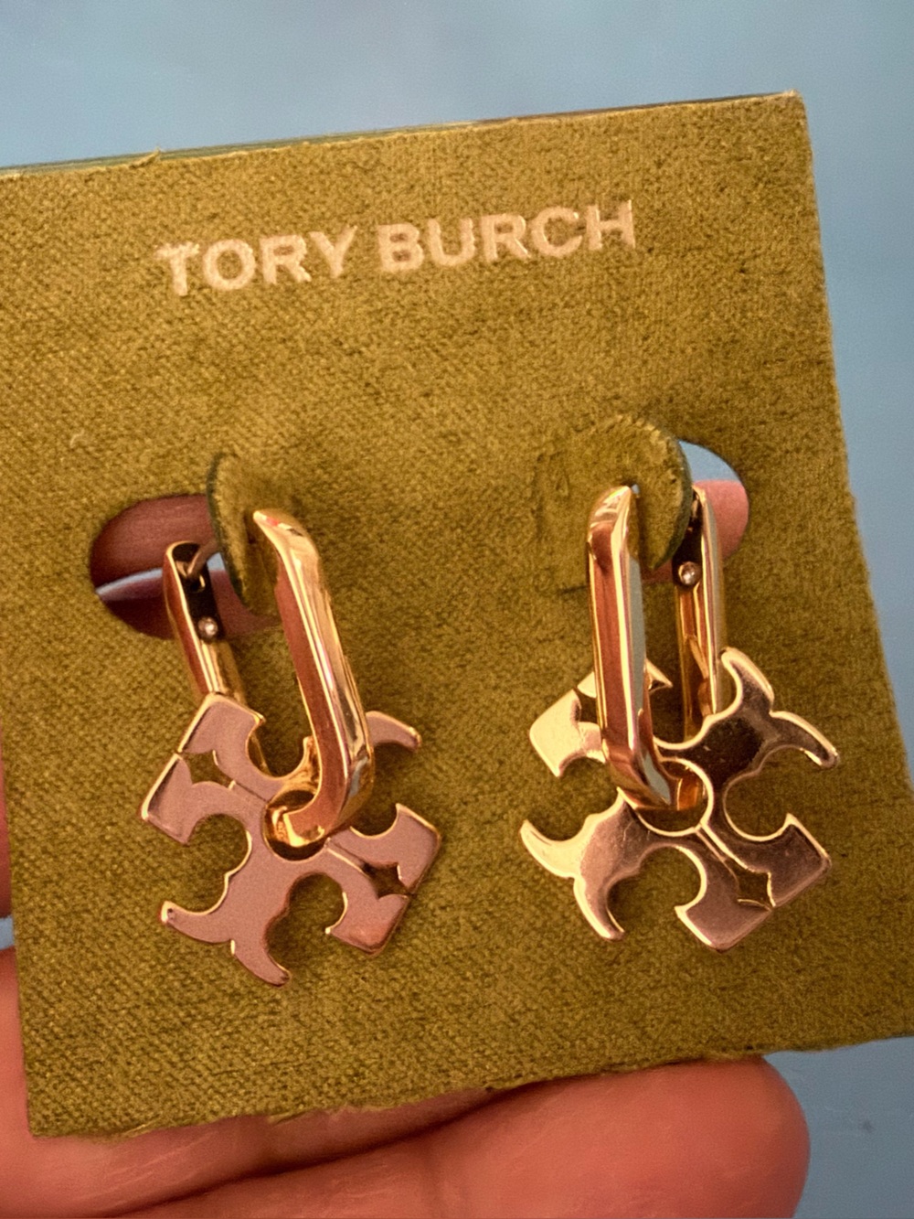 Tory Burch Gold Logo Drop Earrings